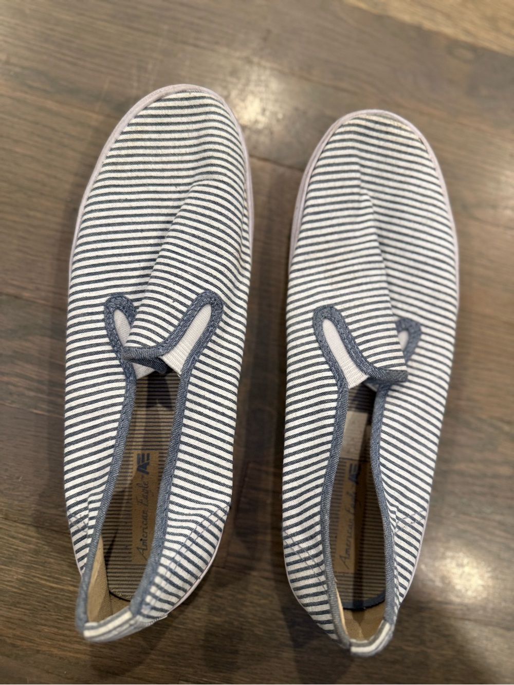 American Eagle Outfitters Women's Striped Slip-On Sneakers in Navy and White 9
